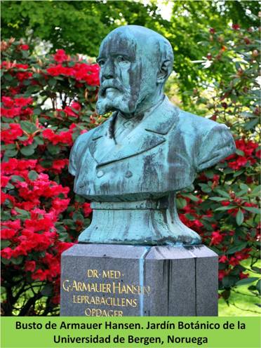 Busto del Dr. Hansen en el Jardín Botánico de la Universidad de Bergen (Noruega)